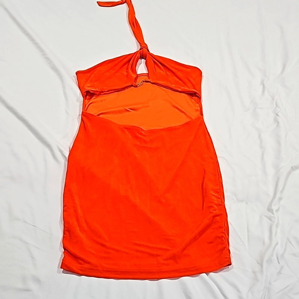 Halter Summer orange vacation mini dress Size L N without Tags
